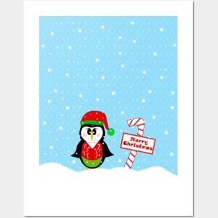 Happy Festive Merry Christmas Penguin Posters and Art